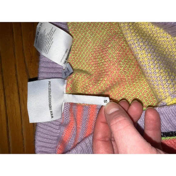 The Ragged Priest Patchwork Knit Flare Pants Multicolor Floral Striped - Picture 7 of 12